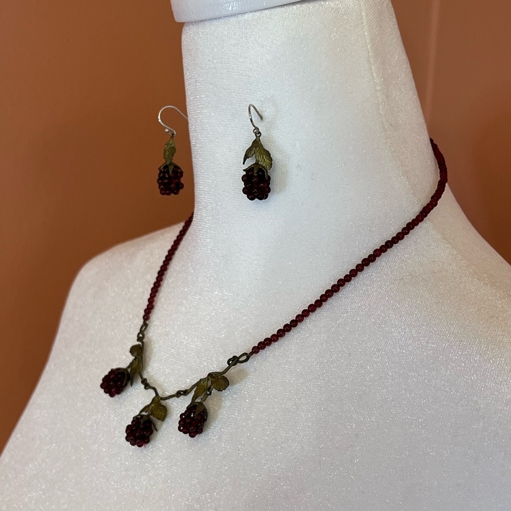 Michael Michaud Raspberry Garnet & Bronze Necklace & Earrings Jewelry Set - Picture 6 of 7